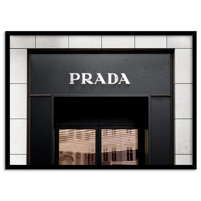 Prada Entrance - Art Print, Poster, Stretched Canvas, or Framed Wall Art Print, shown in a black frame