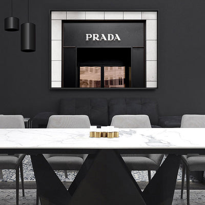 Prada Entrance - Art Print, Poster, Stretched Canvas or Framed Wall Art Prints, shown framed in a room