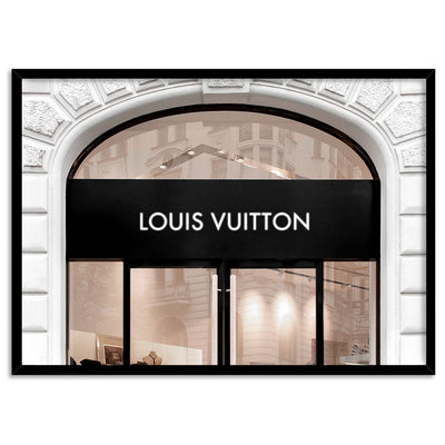 Louis V Arch Entrance in Blush Tones - Art Print, Poster, Stretched Canvas, or Framed Wall Art Print, shown in a black frame
