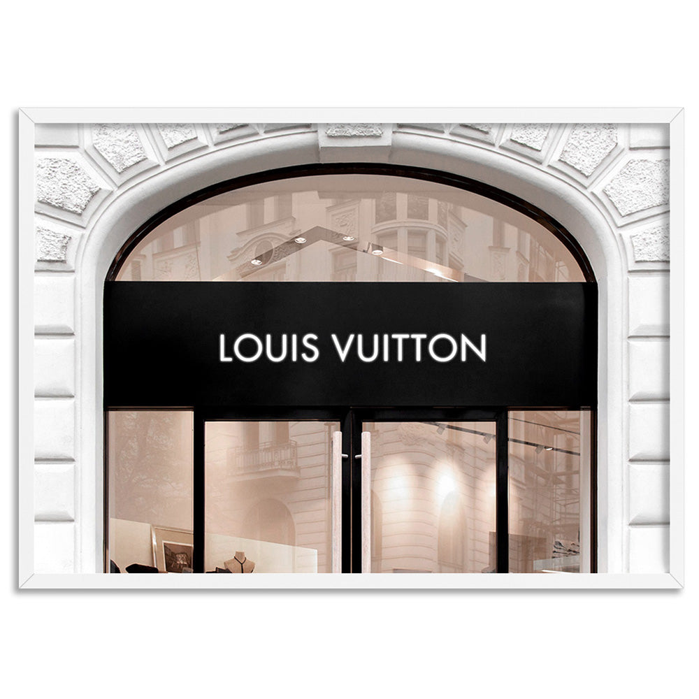 Louis V Arch Entrance in Blush Tones - Art Print, Poster, Stretched Canvas, or Framed Wall Art Print, shown in a white frame