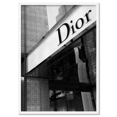 Dior Entrance B&W - Art Print, Poster, Stretched Canvas, or Framed Wall Art Print, shown in a white frame