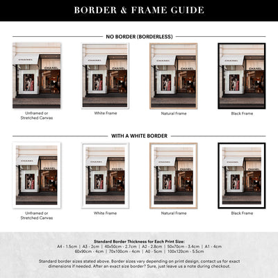 Coco Facade in Blush Tones - Art Print, Poster, Stretched Canvas or Framed Wall Art, Showing White , Black, Natural Frame Colours, No Frame (Unframed) or Stretched Canvas, and With or Without White Borders