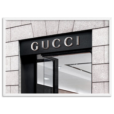 Gucci Entrance Landscape B&W - Art Print, Poster, Stretched Canvas, or Framed Wall Art Print, shown in a white frame