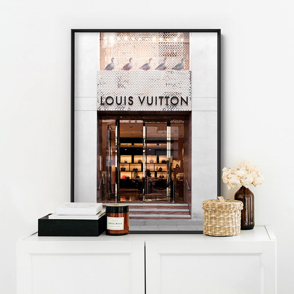 Louis V Entrance Lumiere  - Art Print, Poster, Stretched Canvas or Framed Wall Art, shown framed in a room