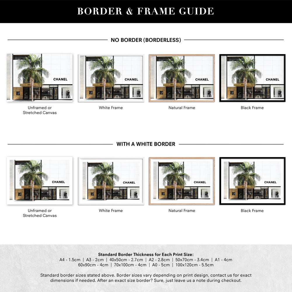 Coco Rodeo Drive in Landscape - Art Print, Poster, Stretched Canvas or Framed Wall Art, Showing White , Black, Natural Frame Colours, No Frame (Unframed) or Stretched Canvas, and With or Without White Borders