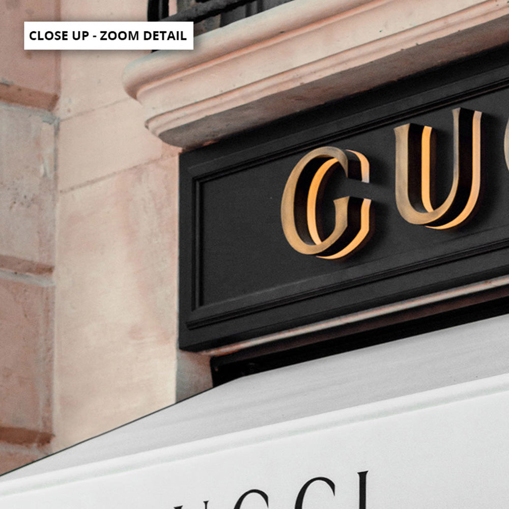 Gucci Facade in Blush - Art Print, Poster, Stretched Canvas or Framed Wall Art, Close up View of Print Resolution