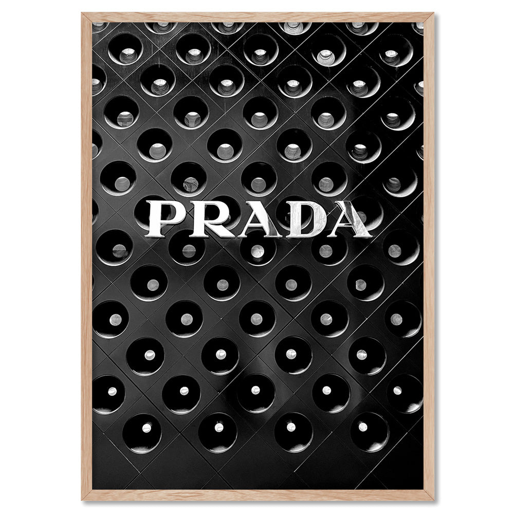 Prada En Noir - Art Print, Poster, Stretched Canvas, or Framed Wall Art Print, shown in a natural timber frame