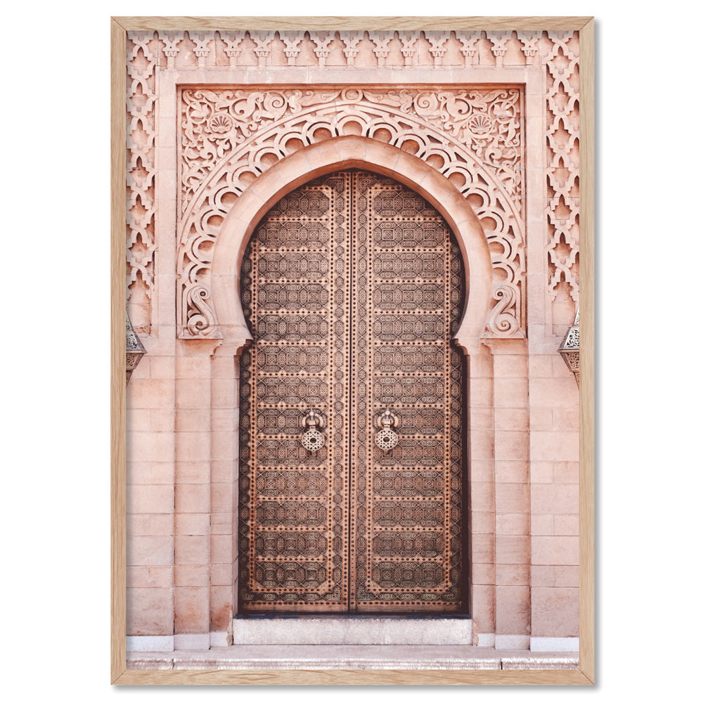 Moroccan Doorway in Blush - Art Print, Poster, Stretched Canvas, or Framed Wall Art Print, shown in a natural timber frame