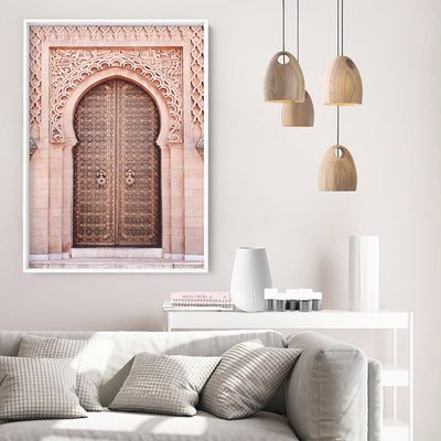 Moroccan Doorway in Blush - Art Print, Poster, Stretched Canvas or Framed Wall Art, shown framed in a room