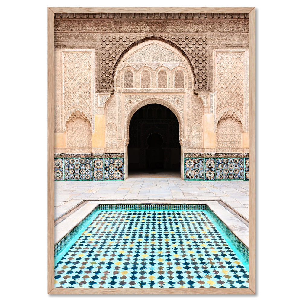 Azure Pool Marrakech - Art Print, Poster, Stretched Canvas, or Framed Wall Art Print, shown in a natural timber frame