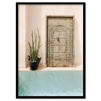 Blush and Blue in Morocco - Art Print, Poster, Stretched Canvas, or Framed Wall Art Print, shown in a black frame