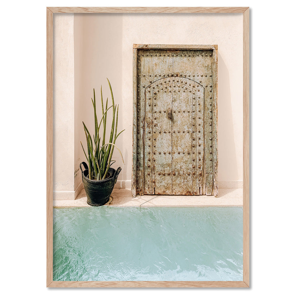 Blush and Blue in Morocco - Art Print, Poster, Stretched Canvas, or Framed Wall Art Print, shown in a natural timber frame
