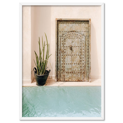 Blush and Blue in Morocco - Art Print, Poster, Stretched Canvas, or Framed Wall Art Print, shown in a white frame