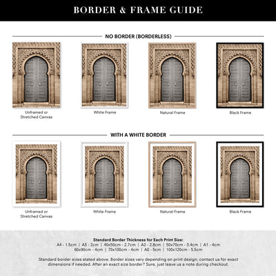 Moroccan Doorway in Brown - Art Print, Poster, Stretched Canvas or Framed Wall Art, Showing White , Black, Natural Frame Colours, No Frame (Unframed) or Stretched Canvas, and With or Without White Borders