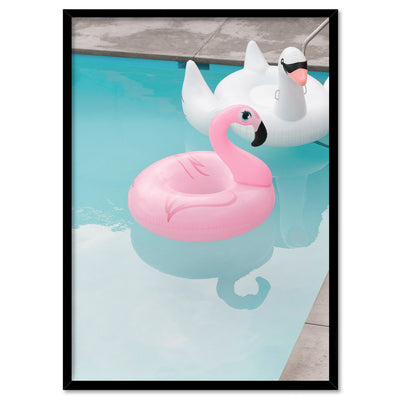 Palm Springs | Flamingo Duo - Art Print, Poster, Stretched Canvas, or Framed Wall Art Print, shown in a black frame