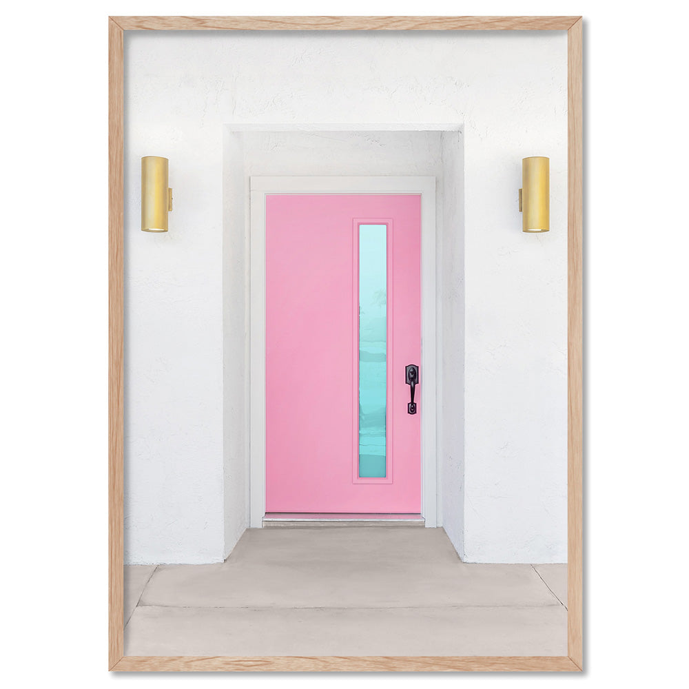 Palm Springs | Pink Door II - Art Print, Poster, Stretched Canvas, or Framed Wall Art Print, shown in a natural timber frame