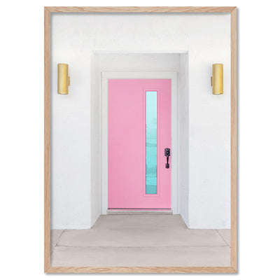 Palm Springs | Pink Door II - Art Print, Poster, Stretched Canvas, or Framed Wall Art Print, shown in a natural timber frame