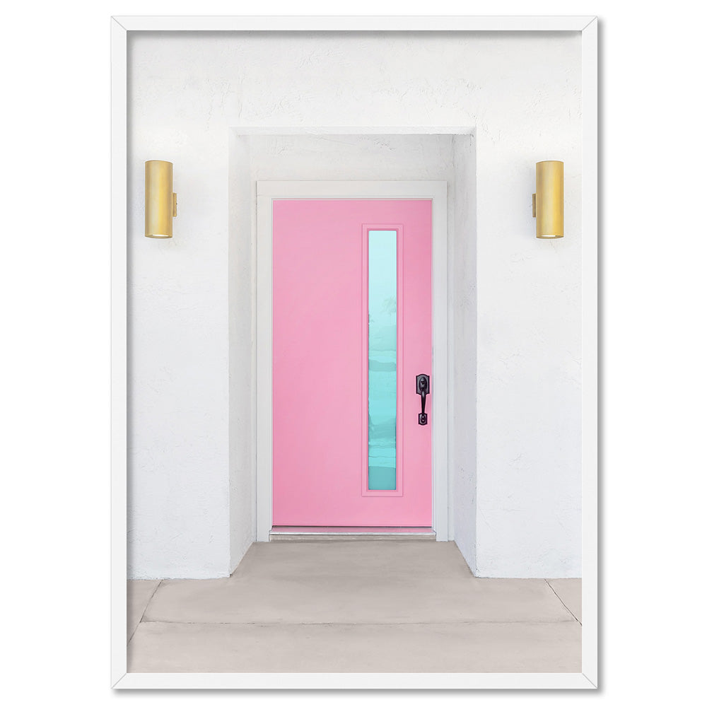 Palm Springs | Pink Door II - Art Print, Poster, Stretched Canvas, or Framed Wall Art Print, shown in a white frame