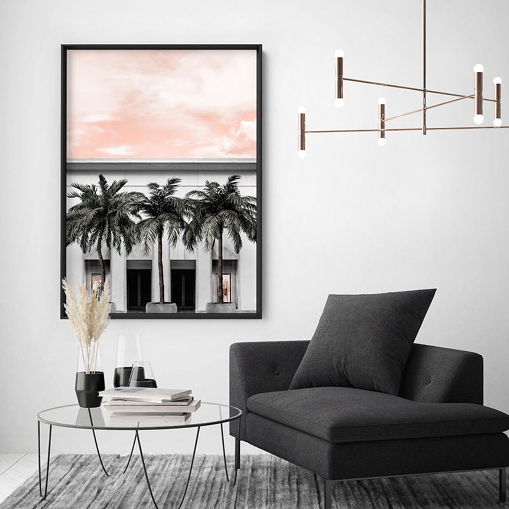 Miami Palms on South Beach - Art Print, Poster, Stretched Canvas or Framed Wall Art, shown framed in a room