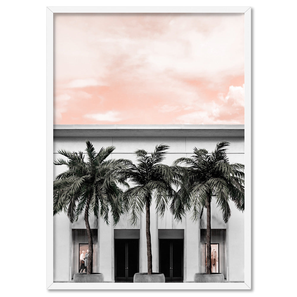 Miami Palms on South Beach - Art Print, Poster, Stretched Canvas, or Framed Wall Art Print, shown in a white frame