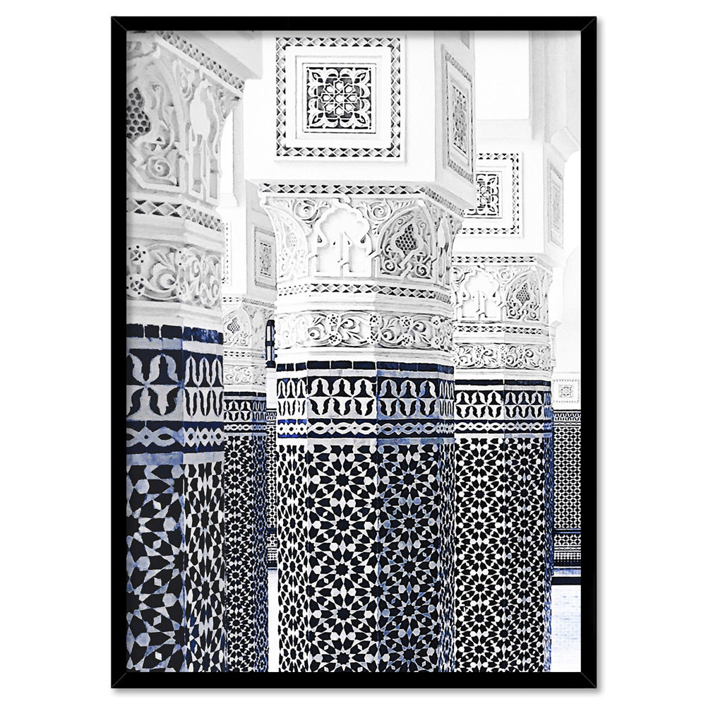 Oriental Luxury, Watercolour Pillars Morocco - Art Print, Poster, Stretched Canvas, or Framed Wall Art Print, shown in a black frame