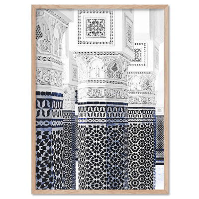 Oriental Luxury, Watercolour Pillars Morocco - Art Print, Poster, Stretched Canvas, or Framed Wall Art Print, shown in a natural timber frame