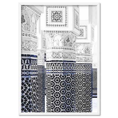 Oriental Luxury, Watercolour Pillars Morocco - Art Print, Poster, Stretched Canvas, or Framed Wall Art Print, shown in a white frame