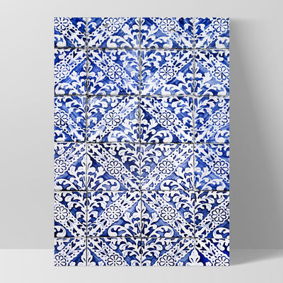 Hamptons Blue Tile Mosaic - Art Print, Poster, Stretched Canvas, or Framed Wall Art Print, shown as a stretched canvas or poster without a frame