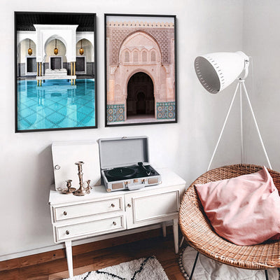 Oriental Poolside Luxe I - Art Print, Poster, Stretched Canvas, or Framed Wall Art Print, shown in a natural timber frame