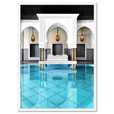 Oriental Poolside Luxe I - Art Print, Poster, Stretched Canvas, or Framed Wall Art Print, shown in a white frame