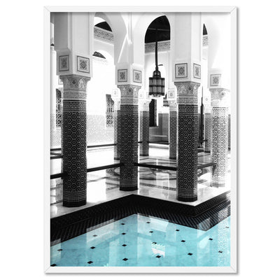 Oriental Poolside Luxe II - Art Print, Poster, Stretched Canvas, or Framed Wall Art Print, shown in a white frame