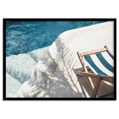 Daydreams by the Pool - Art Print, Poster, Stretched Canvas, or Framed Wall Art Print, shown in a black frame