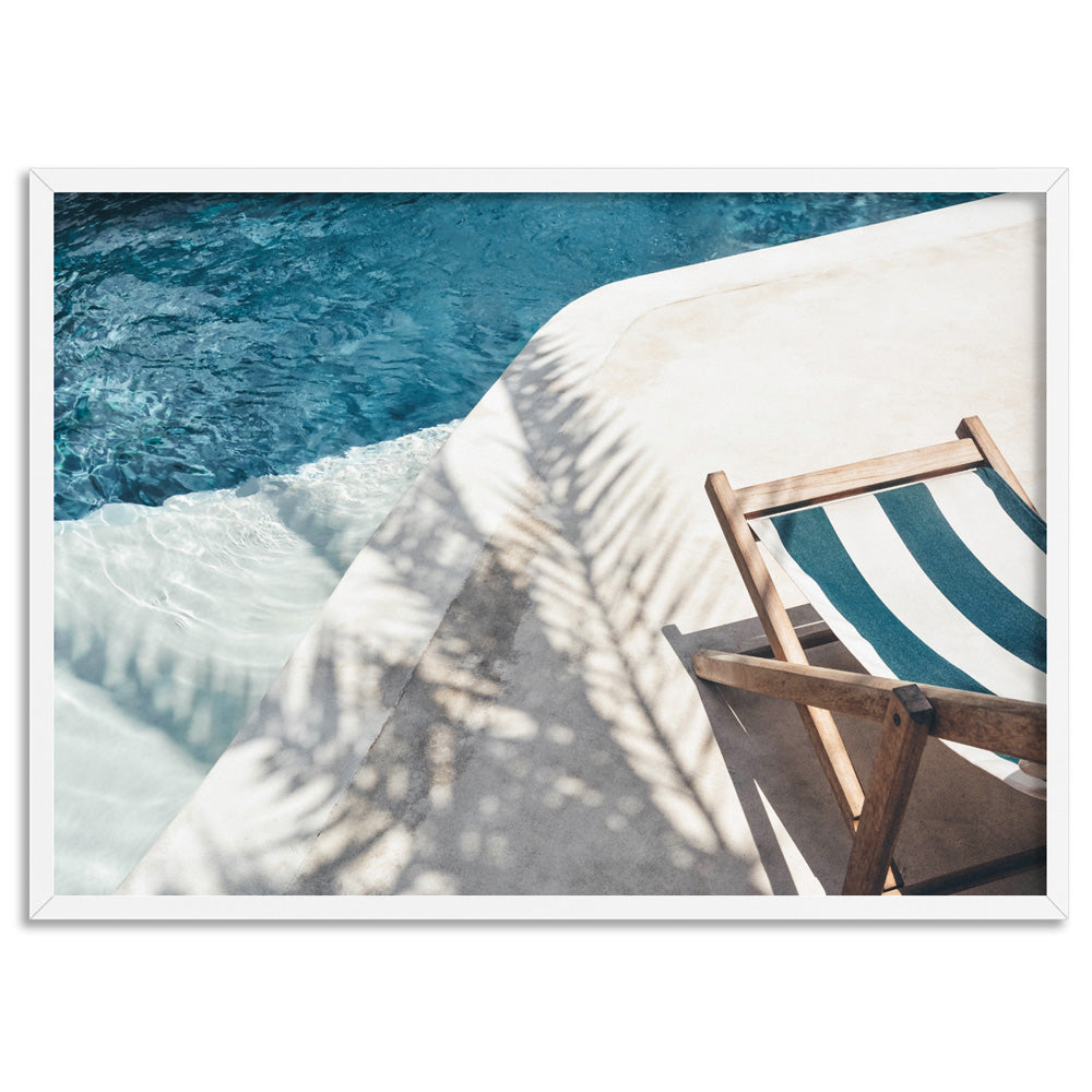 Daydreams by the Pool - Art Print, Poster, Stretched Canvas, or Framed Wall Art Print, shown in a white frame