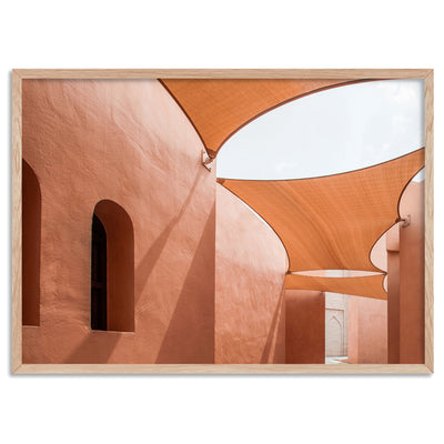 Terracotta Hideaway in Morocco - Art Print, Poster, Stretched Canvas, or Framed Wall Art Print, shown in a natural timber frame