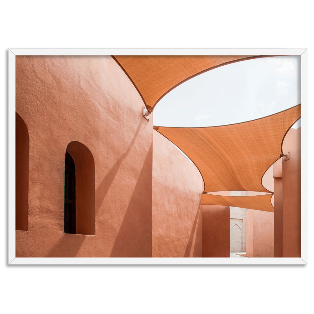 Terracotta Hideaway in Morocco - Art Print, Poster, Stretched Canvas, or Framed Wall Art Print, shown in a white frame