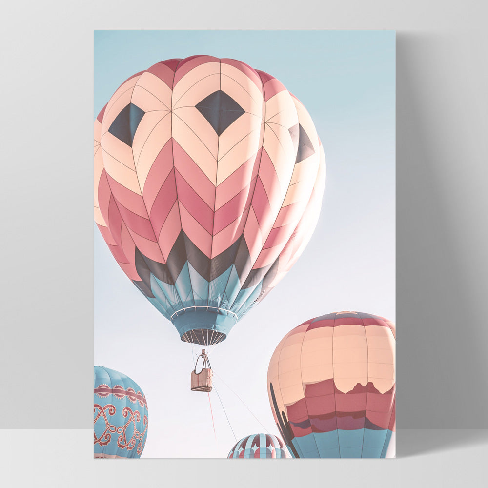 Hot Air Balloons in Vivid Pastels  - Art Print, Poster, Stretched Canvas, or Framed Wall Art Print, shown as a stretched canvas or poster without a frame