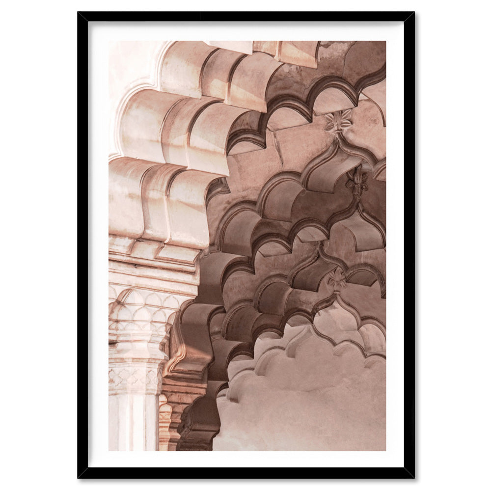 Agra Ornate Arches in Blush I  - Art Print, Poster, Stretched Canvas, or Framed Wall Art Print, shown in a black frame