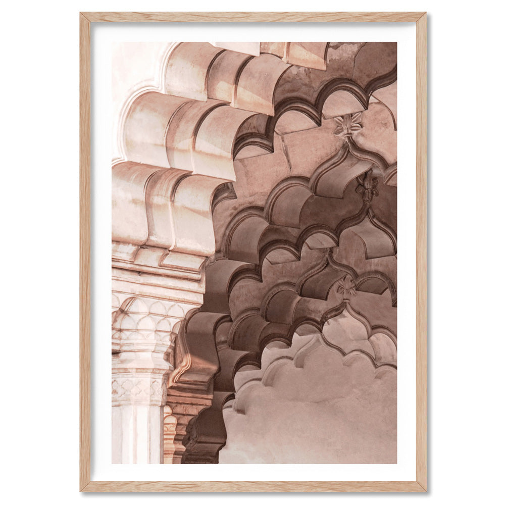 Agra Ornate Arches in Blush I  - Art Print, Poster, Stretched Canvas, or Framed Wall Art Print, shown in a natural timber frame