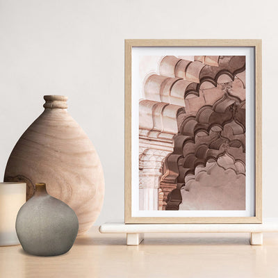 Agra Ornate Arches in Blush I  - Art Print, Poster, Stretched Canvas or Framed Wall Art, shown framed in a room