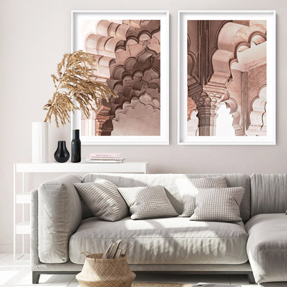Agra Ornate Arches in Blush I  - Art Print, Poster, Stretched Canvas or Framed Wall Art, shown framed in a home interior space