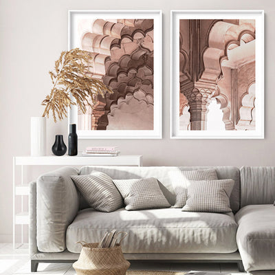 Agra Ornate Arches in Blush I  - Art Print, Poster, Stretched Canvas or Framed Wall Art, shown framed in a home interior space