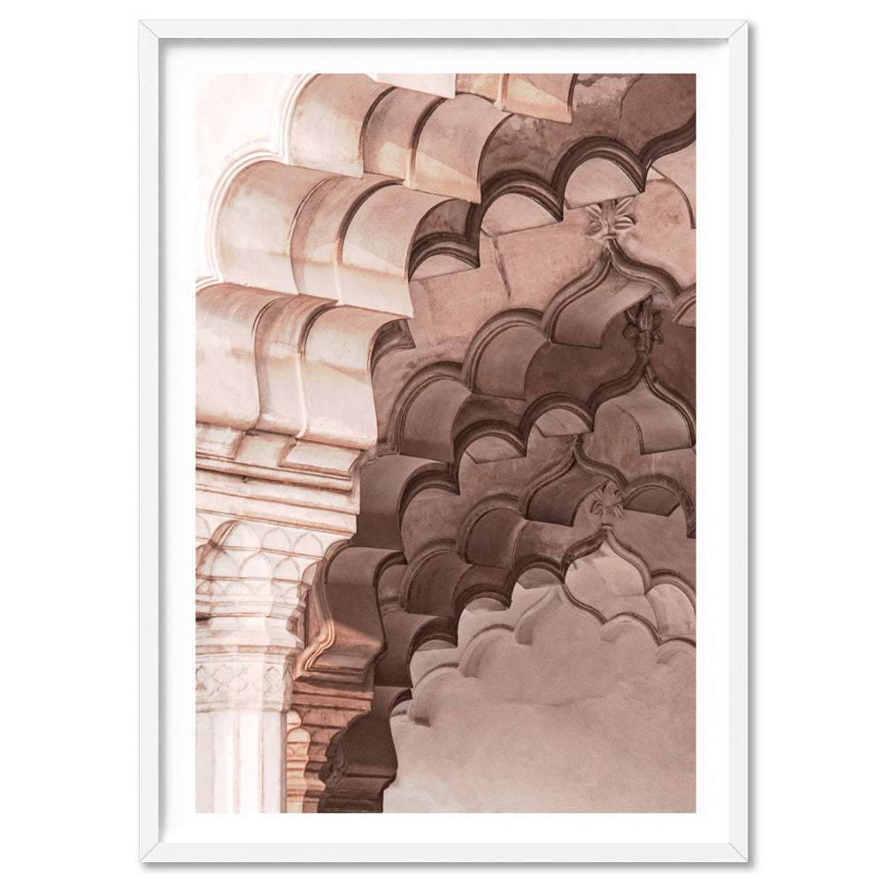 Agra Ornate Arches in Blush I  - Art Print, Poster, Stretched Canvas, or Framed Wall Art Print, shown in a white frame