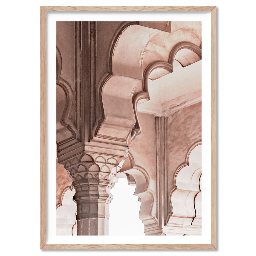 Agra Ornate Arches in Blush II  - Art Print, Poster, Stretched Canvas, or Framed Wall Art Print, shown in a natural timber frame