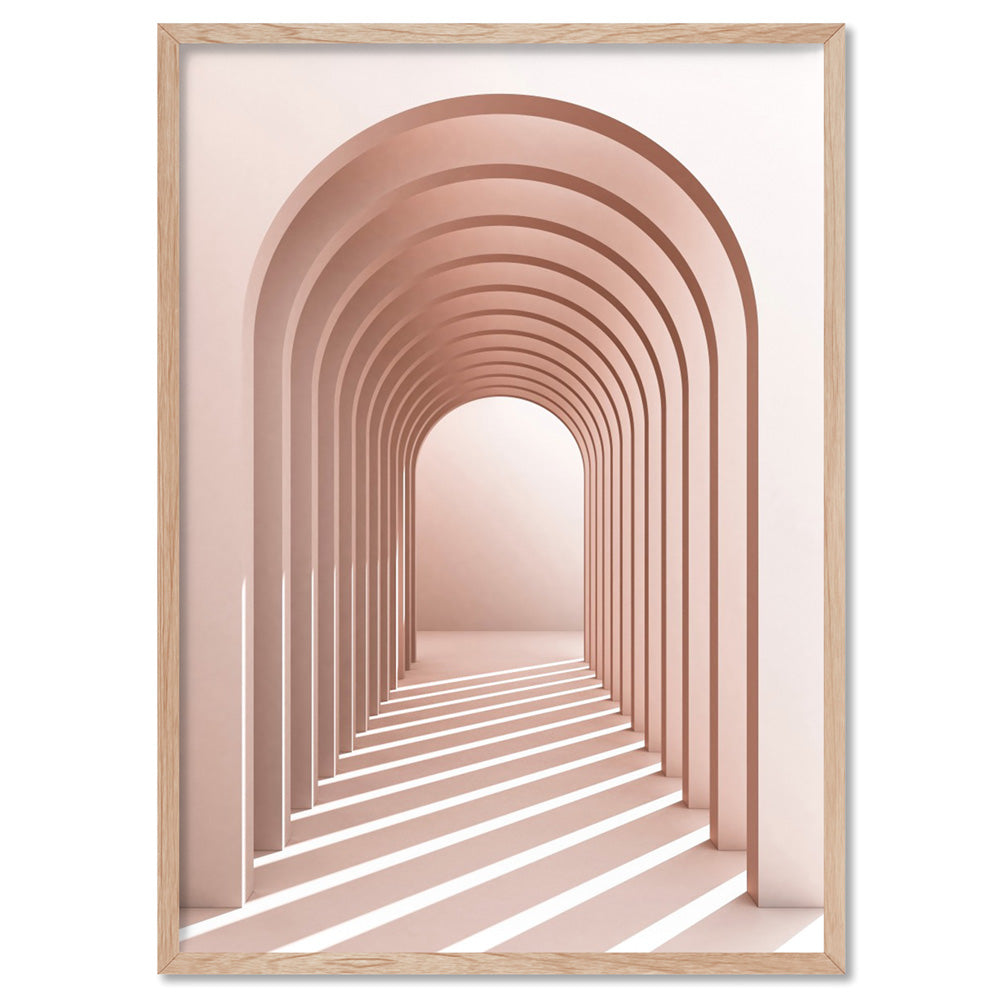 Blush Pink Arches - Art Print, Poster, Stretched Canvas, or Framed Wall Art Print, shown in a natural timber frame