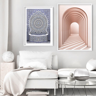 Blush Pink Arches - Art Print, Poster, Stretched Canvas or Framed Wall Art, shown framed in a home interior space