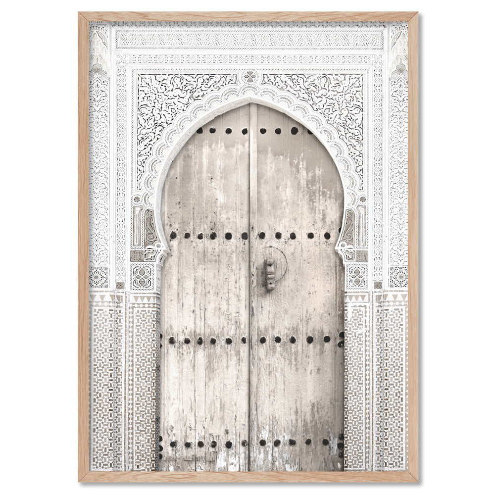 Doorway in Neutral Tones Morocco - Art Print, Poster, Stretched Canvas, or Framed Wall Art Print, shown in a natural timber frame