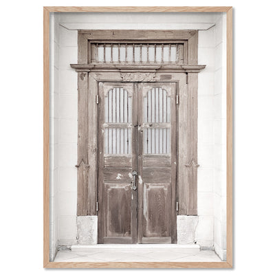 Balinese Carved Wooden Doorway - Art Print, Poster, Stretched Canvas, or Framed Wall Art Print, shown in a natural timber frame