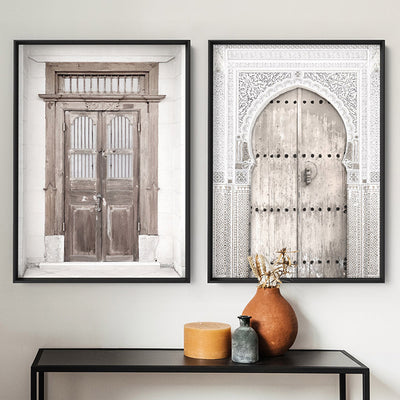 Balinese Carved Wooden Doorway - Art Print, Poster, Stretched Canvas or Framed Wall Art, shown framed in a home interior space