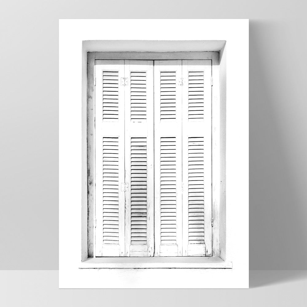 White on White Coastal Window - Art Print, Poster, Stretched Canvas, or Framed Wall Art Print, shown as a stretched canvas or poster without a frame