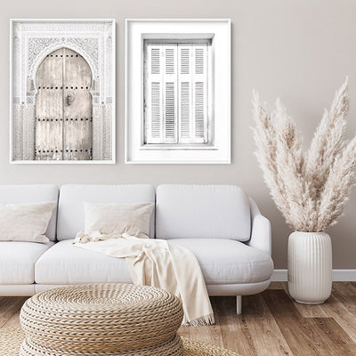 White on White Coastal Window - Art Print, Poster, Stretched Canvas or Framed Wall Art, shown framed in a home interior space